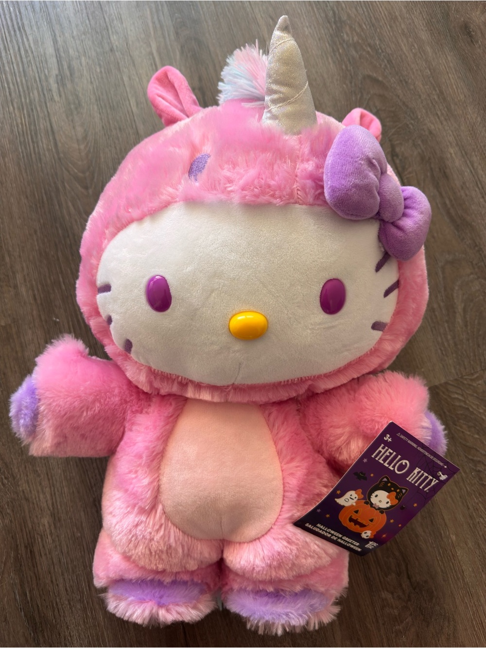 Hello Kitty Pink Unicorn Plush with Purple Bow
